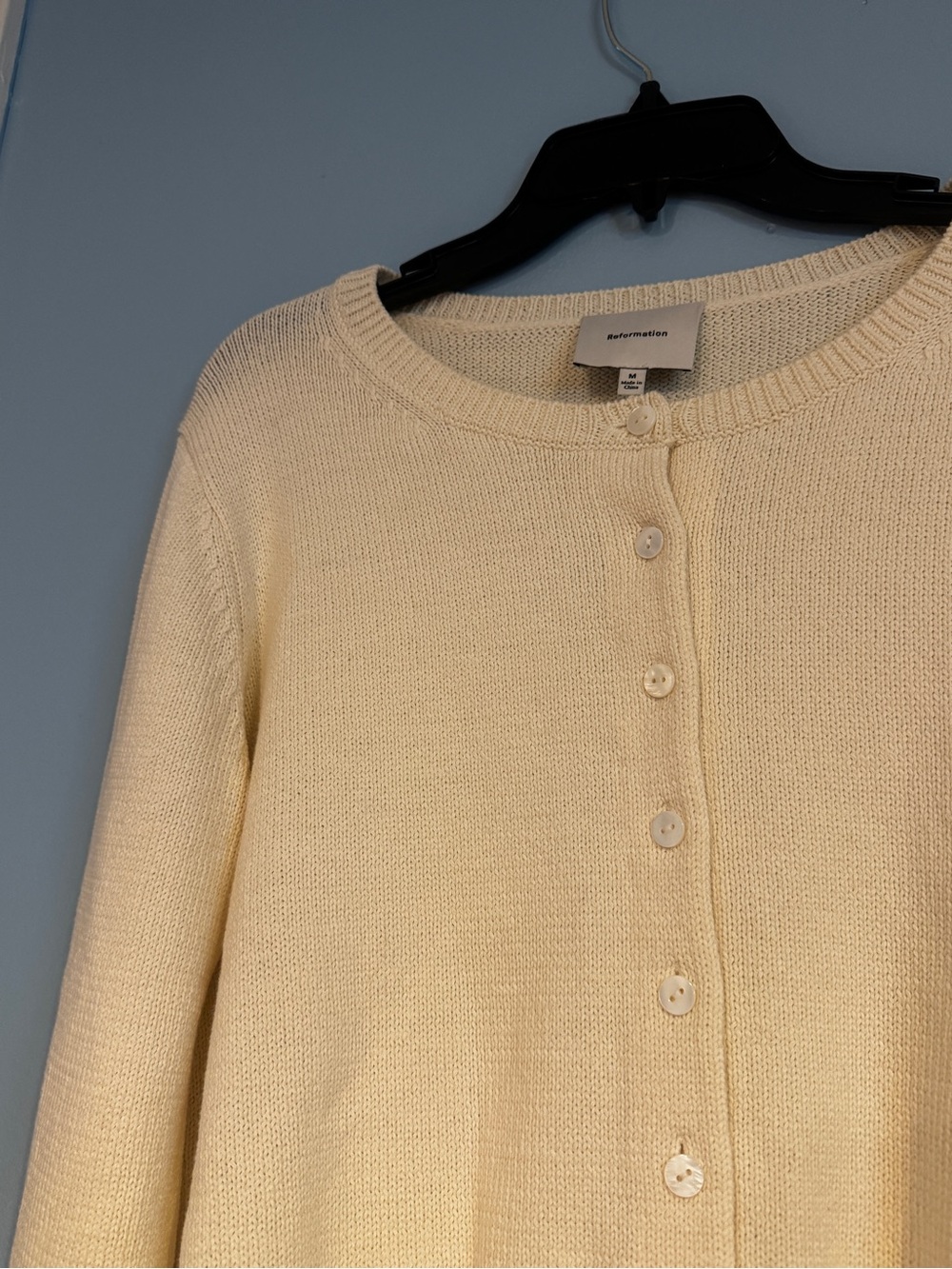 Reformation Clara Cotton Crew Cardigan Fior Di Latte - Picture 3 of 8